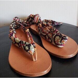 Antik Batik Brown Paisley Print Ankle Wrap Gladiator Bohemian Sandals Sz 6 EU 36